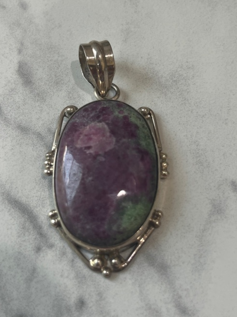 Sterling Silver Purple-Green Ruby Zoisite Oval Pendant